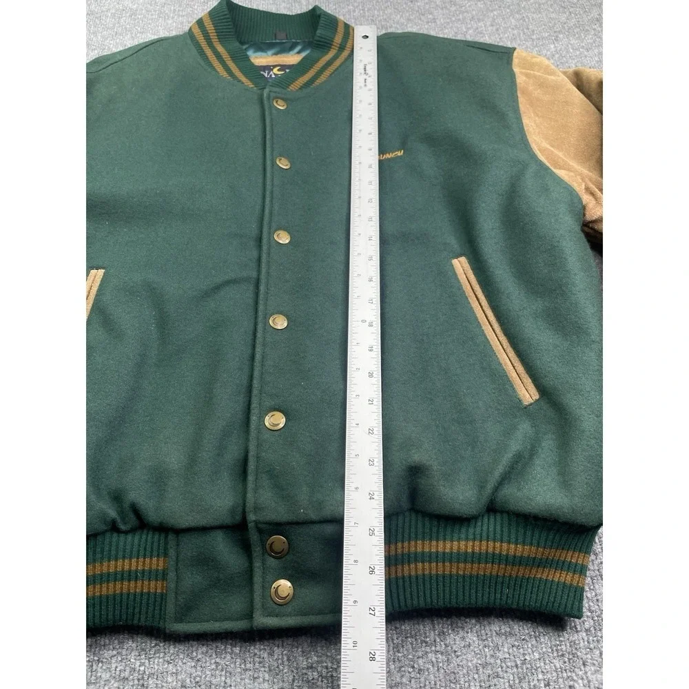 Luna Pier Varsity Jacket Mens L Green Wool Leather‎ Sleeve Wild Bunch Letterman